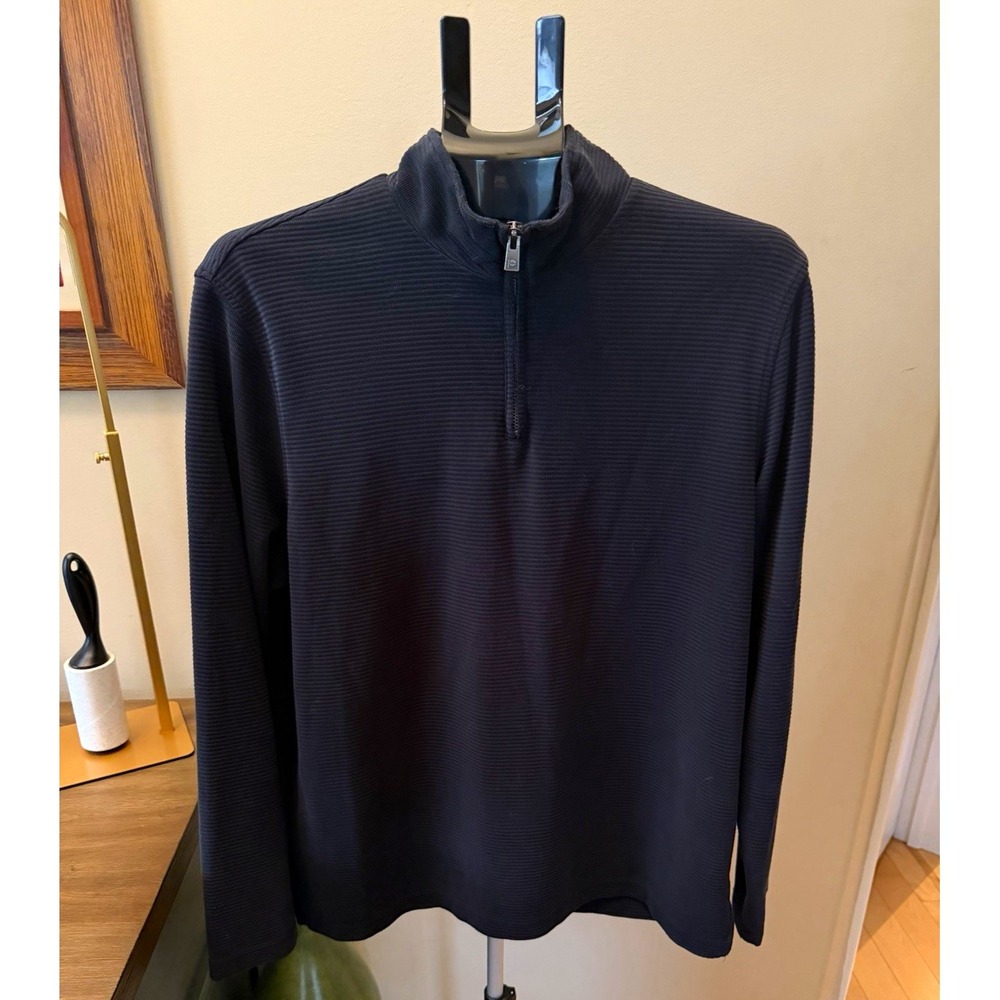 Perry Ellis Men's Wool Blend Quarter Zip Sweater Black Size L Ribbed